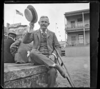 Harry Hershey Cooper tips his hat, Santa Catalina Island, about 1901