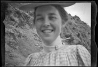 Woman smiles at the camera, Santa Catalina Island, 1903