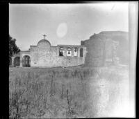 Bells of San Juan Capistrano Mission, viewed at a distance, San Juan Capistrano, about 1912