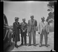 Jennie Adams, Benjamin Thorpe, Harle Walker and William R. Fisher pose for a photograph at a Western Union employees reunion, Covina, 1940
