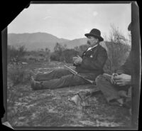 George M. West relaxes during a rabbit shoot, Duarte, about 1897