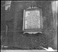 Historical marker on the side of the Old South Meeting House, Boston, 1914