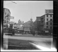 Street and buildings with Faneuil Hall in the background, Boston, 1914