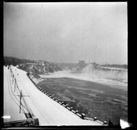 The American side of Niagara Falls and the Niagara River, viewed from a rooftop on the Canadian side, Niagara Falls, 1914