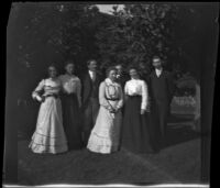 Mertie Whitaker poses with a group, Fresno, 1901