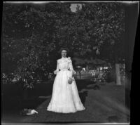 Mertie Whitaker poses in a white dress, Fresno, 1901