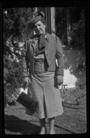 Frances West Wells poses for a photograph outside the Siemsen's residence, Glendale, 1939