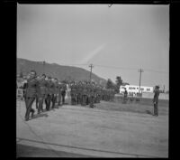 H. H. West Jr. inspects R. O. T. C. cadets on Glendale High School's football field, Glendale, 1936