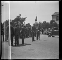 H. H. West Jr. and other R. O. T. C. cadets gather for the Decoration Day Parade as other members of the West family look on, Glendale, 1936
