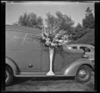 Forest Lawn Flower Shop delivery car at the wedding of Sam Longstreet and Cosette Pohle, Glendale, 1939