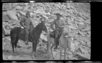 H. H. West, Glen Velzy on the trail near summtit of Kersearge Pass during a trip to Gardner Creek, about 1919