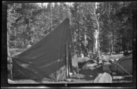 Green balloon tent of H. H. West in a camp near Gardner Creek, about 1919