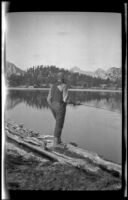 Charlie Stavnow fishing in Bullfrog Lake, Independence vicinity, about 1919