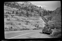 Car of H. H. West outside the southeast entrance to Zion National Park, 1942