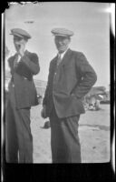 Pete Flannery and a man named Malcolm attend a picnic, Hermosa Beach, about 1932