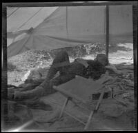 Someone napping in the tent, San Diego County, about 1908