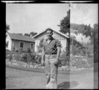 "Red" poses on the grounds of the Independent Order of Foresters Sanatorium, San Fernando (vicinity), 1937