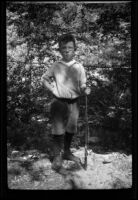 H. H. West, Jr. poses with his fishing rod, Ojai vicinity, about 1925