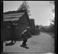 Ranch boys shooting tin cans, Mendocino County, 1915