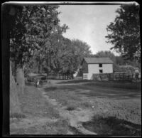 Barn with rutted dirt road running in front of it, Red Oak, 1900