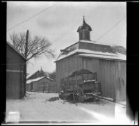 Barn and a wagon in the snow, Red Oak, 1917