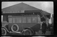 Bus parked in front of the Chicago, Burlington and Quincy Railroad station, Red Oak, 1917