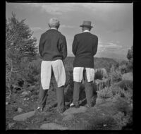 Forrest Whitaker and H. H. West showing off their "coattails," Mono County, 1941