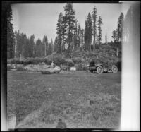 H. H. West and company's campsite near the McCloud River, viewed at a distance, Siskiyou County, 1917