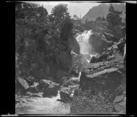 Waterfall flowing above Silver Lake, June Lake vicinity, 1914