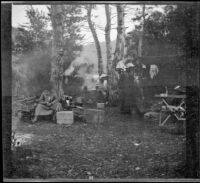 Nella A. West and Isabelle Smith in their campsite at Silver Lake, June Lake vicinity, 1913