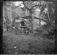 Nella A. West and Isabelle Smith in camp at Silver Lake, June Lake vicinity, 1913