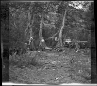 Members of the Smith West tour stand in their camp at Silver Lake, June Lake vicinity, 1913