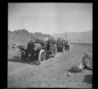 Smith-West tour party stopped along the aqueduct road, Owens Lake (Inyo County), 1913