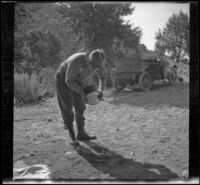 Dave F. Smith pouring the water off the potatoes, Inyo County, 1913
