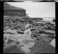 Elizabeth West and Frances West stand on the beach at La Jolla, San Diego, 1909