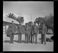 H. H. West Jr. poses with his fellow soldiers at the Southern Pacific Railroad depot, San Luis Obispo, 1942
