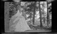 Al and Harry Schmitz stand by their tent, Tuolumne Meadows, about 1922
