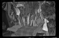 Bed and other camping supplies at Rock Creek, Mammoth Lakes vicinity, 1940