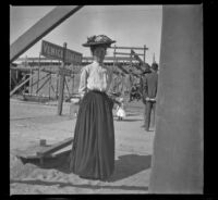 Mary West stands at Venice Station, Venice, about 1903