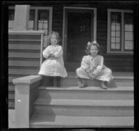 Frances and Elizabeth West on the steps of the West's beach cottage, Venice, about 1907