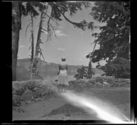Mertie West looks northwest across Crater Lake, Crater Lake National Park, 1942