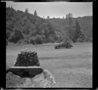 Drinking fountain standing on the roadside, Mendocino County vicinity, 1942