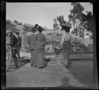 Wilfrid and Harriet Cline and Mary West walk through Elysian Park, Los Angeles, about 1904