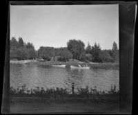 People row boats on the lake at Hollenbeck Park, Los Angeles, about 1898