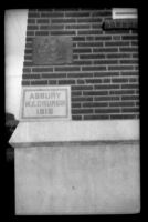 Bronze tablet of Troop 76, Boy Scouts of America and church tablet on corner of Asbury Methodist Church, Los Angeles, about 1930