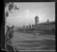 Military troops marching in Exposition (Agricultural) Park, Los Angeles, 1898