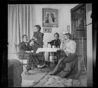 H. H. West, Daisy Kellum, Lucretia Kellum and Minnie Kellum gather for tea, Los Angeles, about 1899