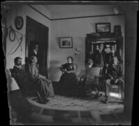 Members of the West, Lemberger and Kellum families gather in the West's home, Los Angeles, 1900