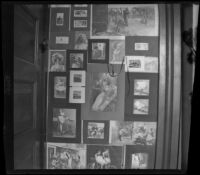 Wall in H. H. West's bedroom, which is covered with photographs, Los Angeles, about 1900