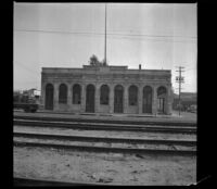 Former River Station depot for the Southern Pacific Railroad, viewed from the front, Los Angeles, 1940